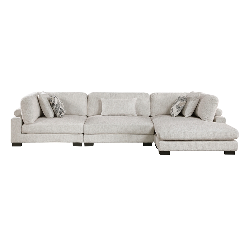 Pemberly Row Microfiber 3-Piece Modular Sectional with Chaise 300 lbs in Beige