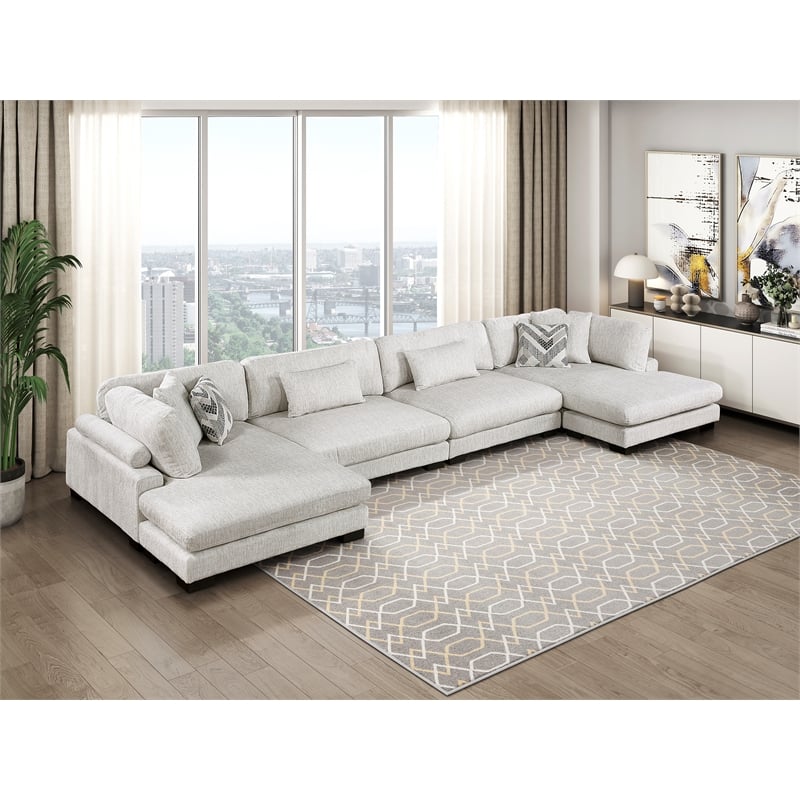 Pemberly Row Microfiber 4-Piece Modular Sectional with Chaise 300 lbs in Beige