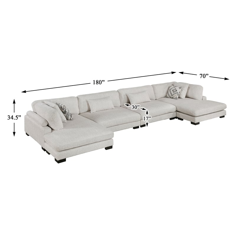 Pemberly Row Microfiber 4-Piece Modular Sectional with Chaise 300 lbs in Beige