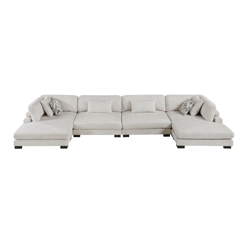 Pemberly Row Microfiber 4-Piece Modular Sectional with Chaise 300 lbs in Beige
