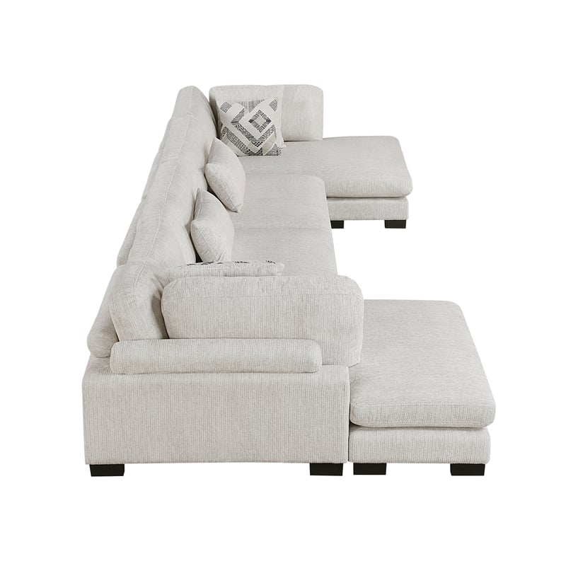 Pemberly Row Microfiber 4-Piece Modular Sectional with Chaise 300 lbs in Beige