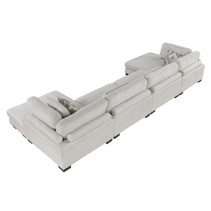Pemberly Row Microfiber 4-Piece Modular Sectional with Chaise 300 lbs in Beige