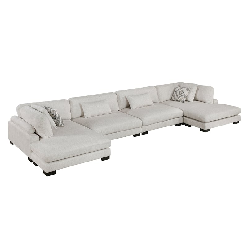 Pemberly Row Microfiber 4-Piece Modular Sectional with Chaise 300 lbs in Beige