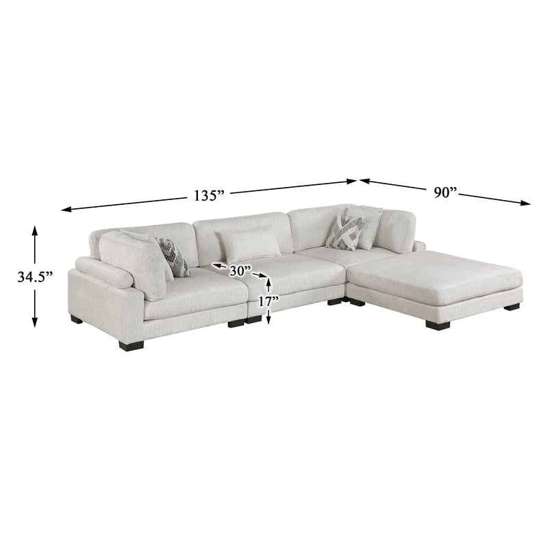 Pemberly Row Microfiber 4-Piece Modular Sectional with Ottoman 300 lbs in Beige