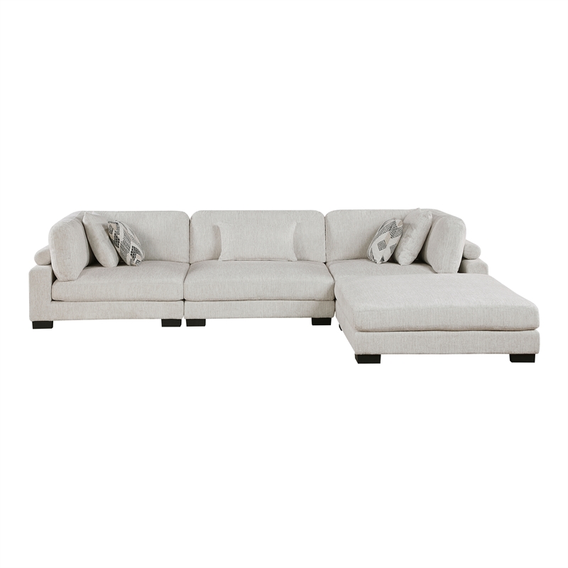 Pemberly Row Microfiber 4-Piece Modular Sectional with Ottoman 300 lbs in Beige