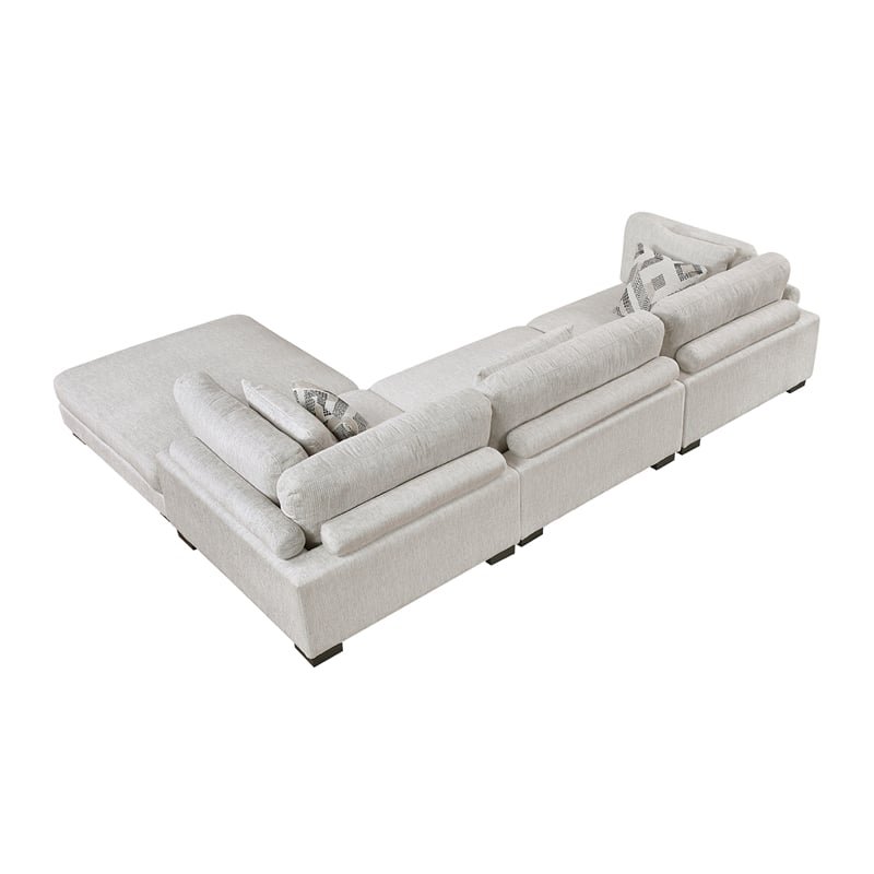 Pemberly Row Microfiber 4-Piece Modular Sectional with Ottoman 300 lbs in Beige
