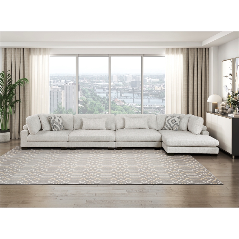 Pemberly Row Microfiber 4-Piece Modular Sectional with Chaise 300 lbs in Beige