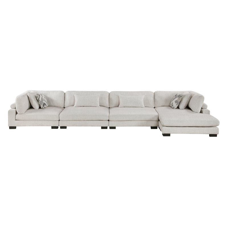 Pemberly Row Microfiber 4-Piece Modular Sectional with Chaise 300 lbs in Beige