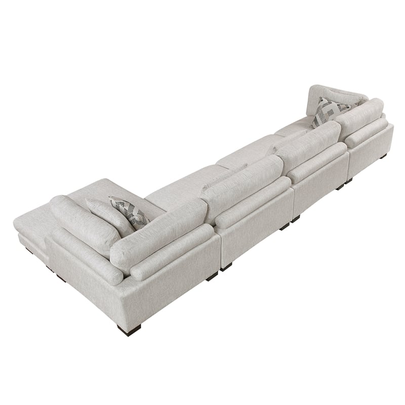 Pemberly Row Microfiber 4-Piece Modular Sectional with Chaise 300 lbs in Beige