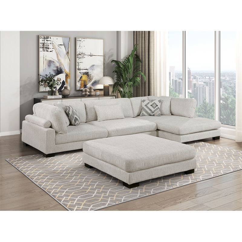 Pemberly Row Microfiber 4-Piece Modular Sectional with Chaise & Ottoman in Beige
