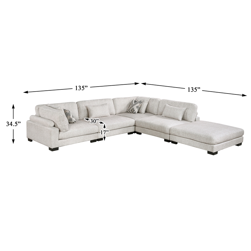 Pemberly Row Microfiber 5-Piece Modular Sectional with Ottoman 300 lbs in Beige