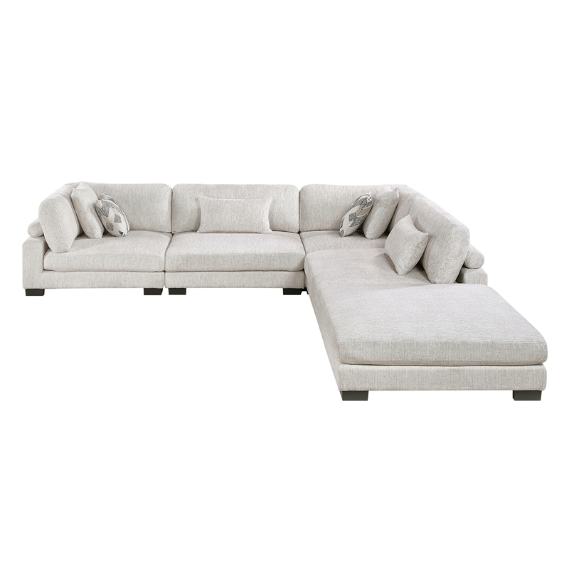 Pemberly Row Microfiber 5-Piece Modular Sectional with Ottoman 300 lbs in Beige
