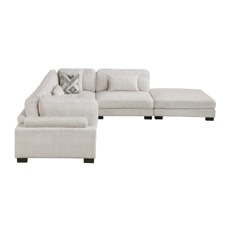Pemberly Row Microfiber 5-Piece Modular Sectional with Ottoman 300 lbs in Beige