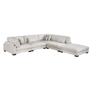 Pemberly Row Microfiber 5-Piece Modular Sectional with Ottoman 300 lbs in Beige
