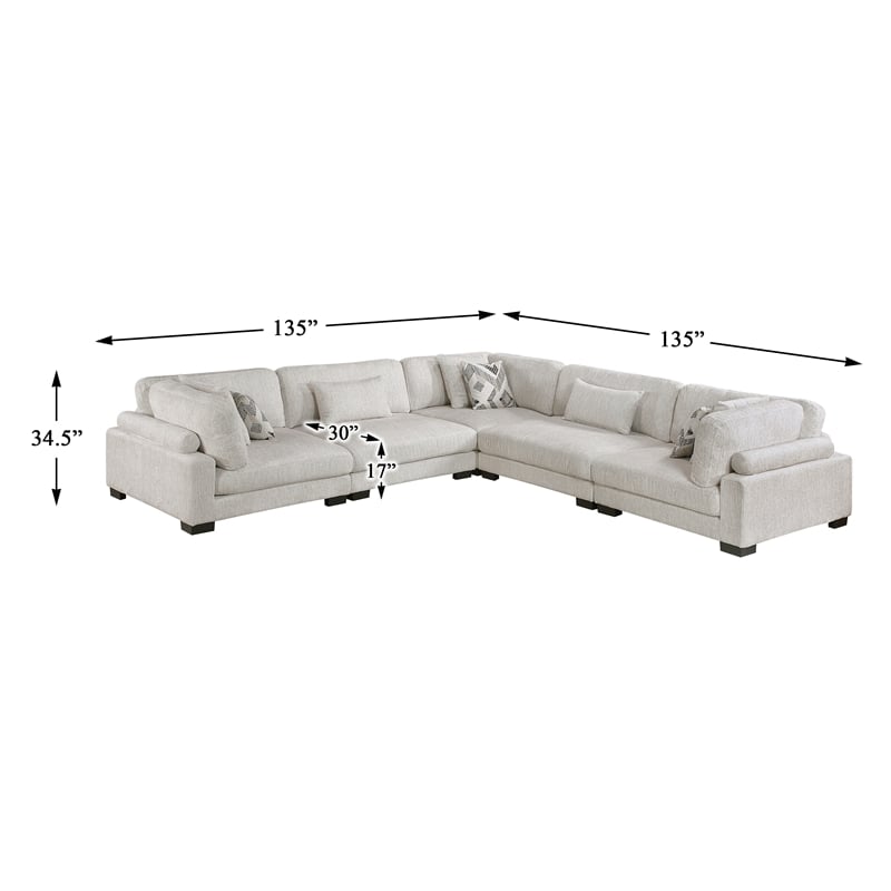 Pemberly Row Microfiber 5-Piece Modular Sectional with Pillows 300 lbs in Beige