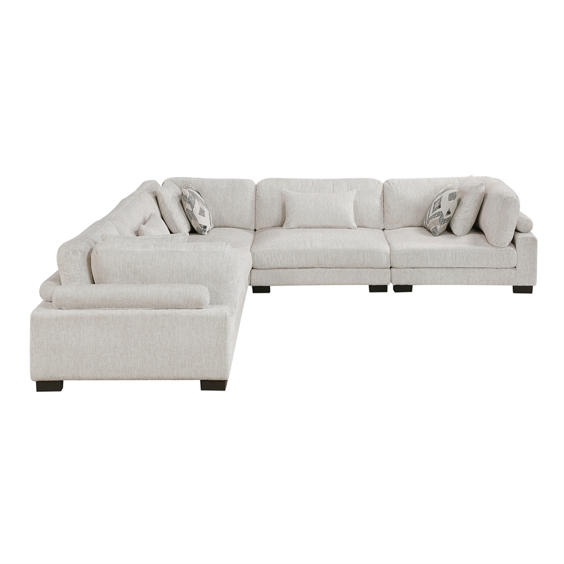 Pemberly Row Microfiber 5-Piece Modular Sectional with Pillows 300 lbs in Beige