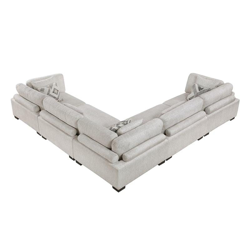 Pemberly Row Microfiber 5-Piece Modular Sectional with Pillows 300 lbs in Beige