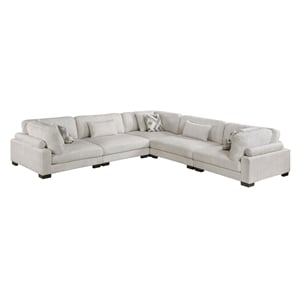 Pemberly Row Microfiber 5-Piece Modular Sectional with Pillows 300 lbs in Beige