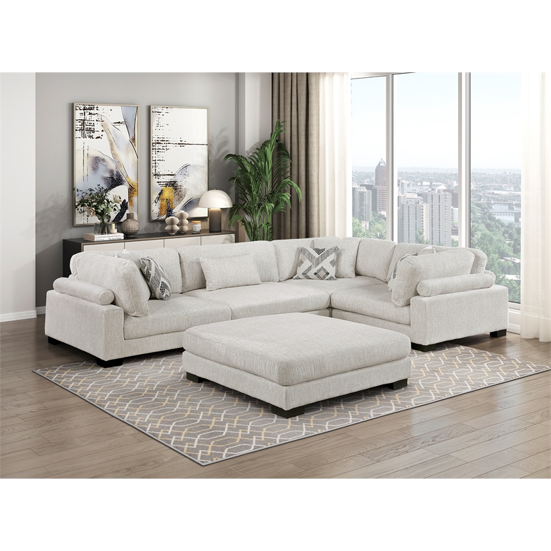 Pemberly Row Microfiber 5-Piece Modular Sectional with Ottoman 300 lbs in Beige