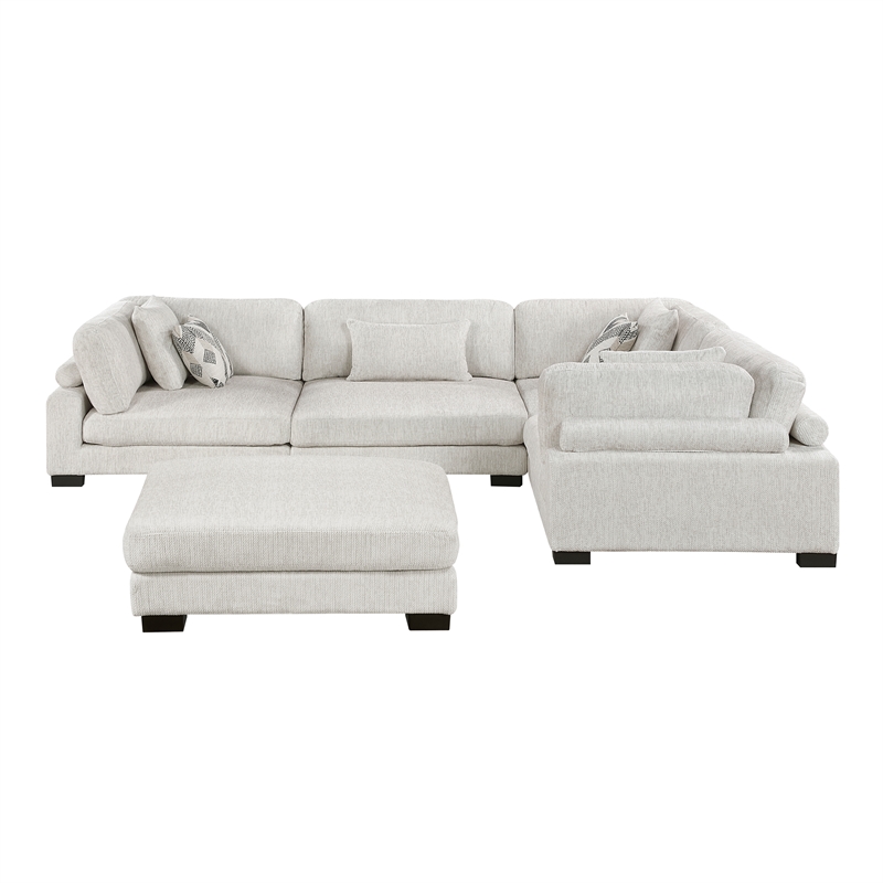 Pemberly Row Microfiber 5-Piece Modular Sectional with Ottoman 300 lbs in Beige