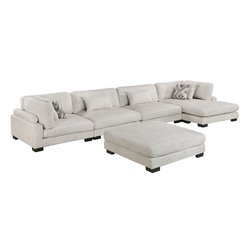 Pemberly Row Microfiber 5-Piece Modular Sectional with Chaise & Ottoman in Beige