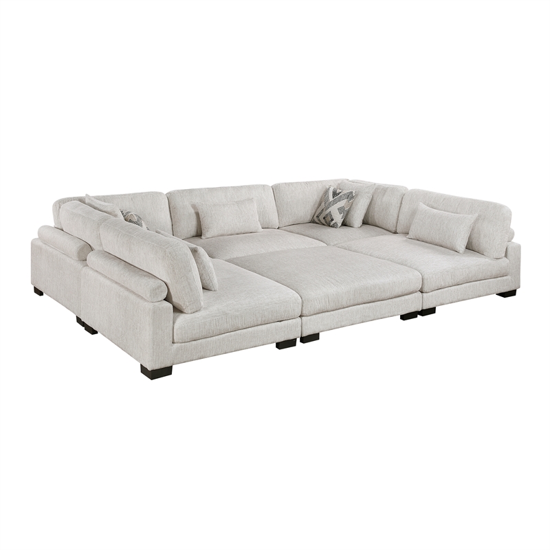 Pemberly Row Microfiber 6-Piece Modular Sectional with Ottoman 300 lbs in Beige