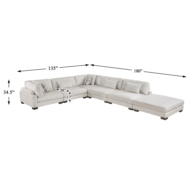 Pemberly Row Microfiber 6-Piece Modular Sectional with Ottoman 300 lbs in Beige