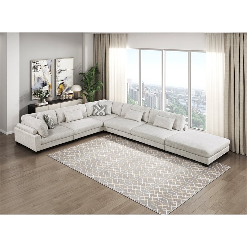 Pemberly Row Microfiber 6-Piece Modular Sectional with Ottoman 300 lbs in Beige