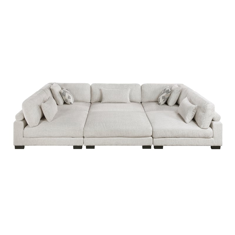 Pemberly Row Microfiber 6-Piece Modular Sectional with Ottoman 300 lbs in Beige