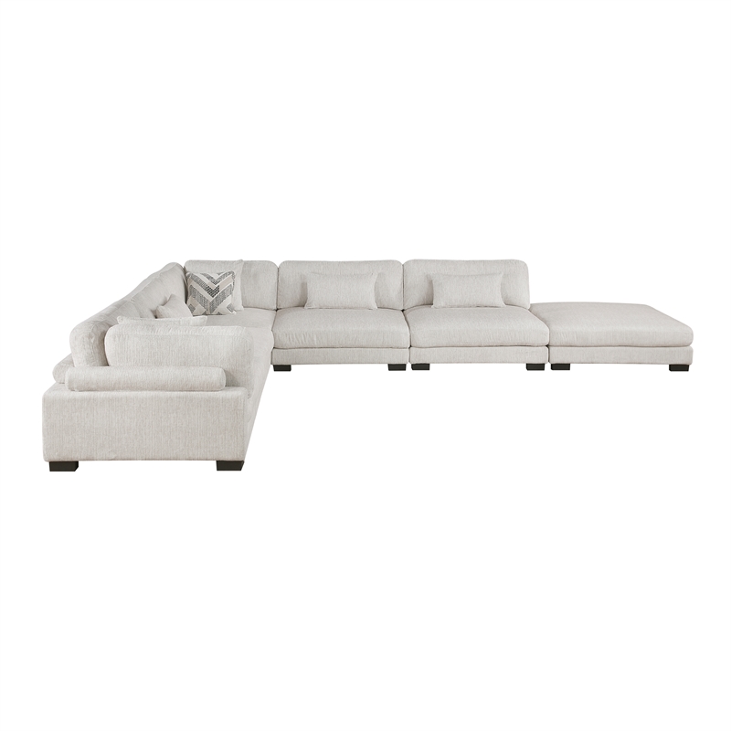 Pemberly Row Microfiber 6-Piece Modular Sectional with Ottoman 300 lbs in Beige