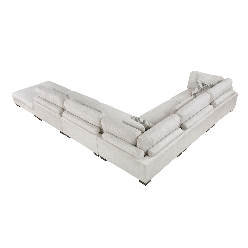 Pemberly Row Microfiber 6-Piece Modular Sectional with Ottoman 300 lbs in Beige