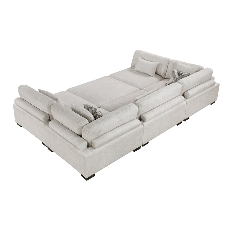 Pemberly Row Microfiber 6-Piece Modular Sectional with Ottoman 300 lbs in Beige