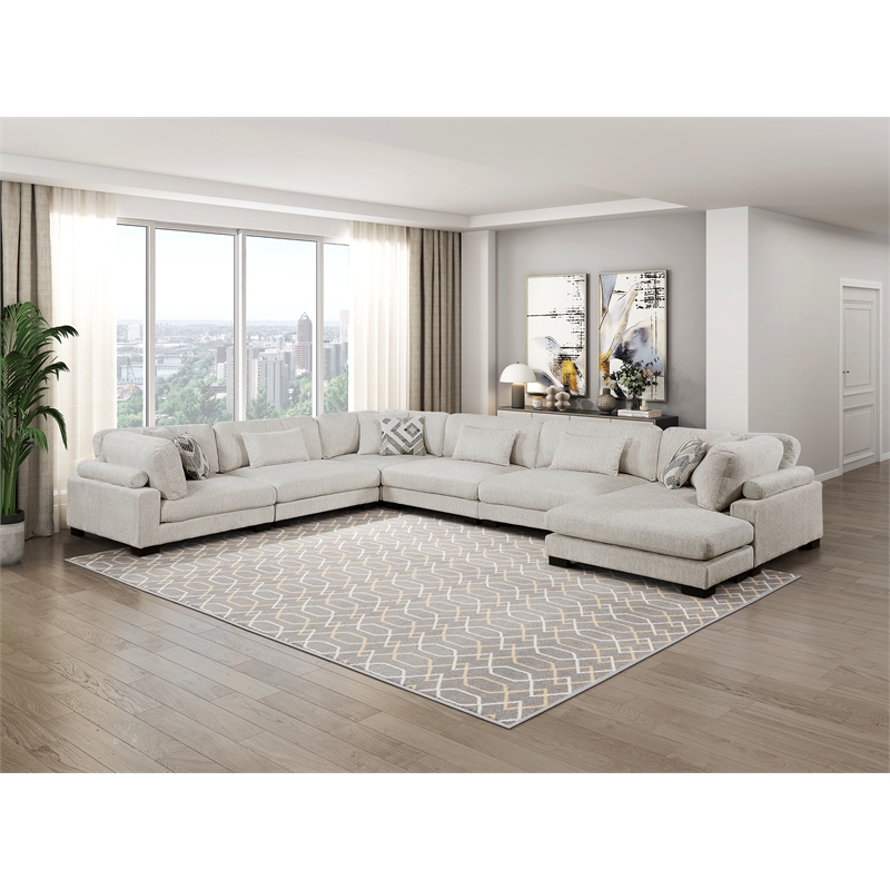 Pemberly Row Microfiber 6-Piece Modular Sectional with Chaise 300 lbs in Beige