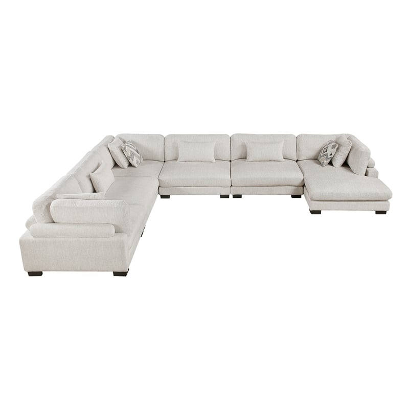 Pemberly Row Microfiber 6-Piece Modular Sectional with Chaise 300 lbs in Beige