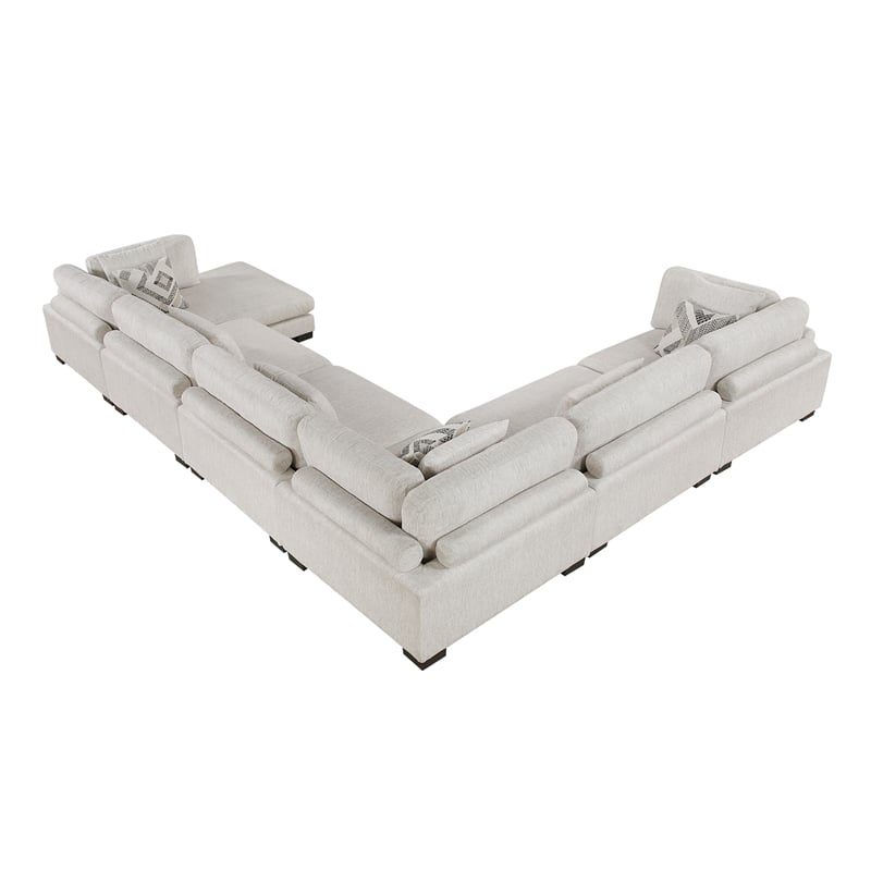 Pemberly Row Microfiber 6-Piece Modular Sectional with Chaise 300 lbs in Beige