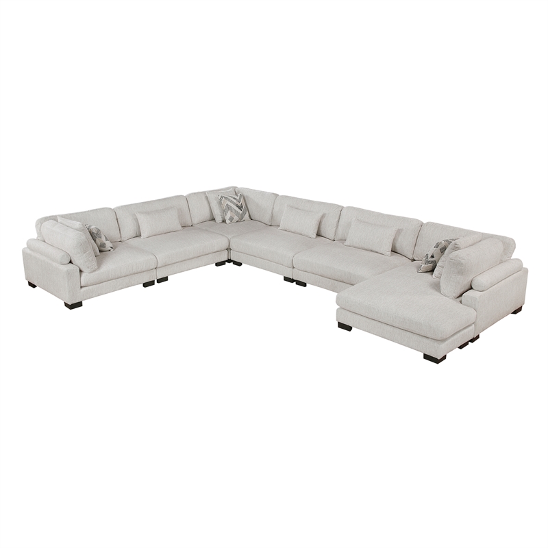 Pemberly Row Microfiber 6-Piece Modular Sectional with Chaise 300 lbs in Beige