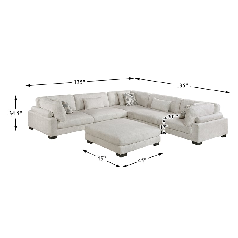 Pemberly Row Microfiber 6-Piece Modular Sectional with Ottoman 300 lbs in Beige