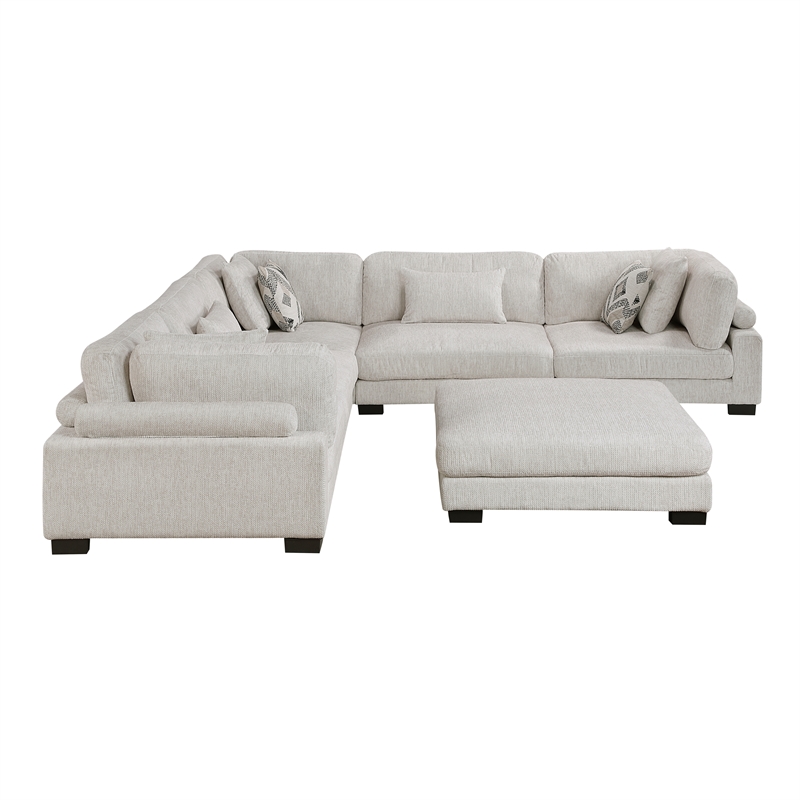 Pemberly Row Microfiber 6-Piece Modular Sectional with Ottoman 300 lbs in Beige