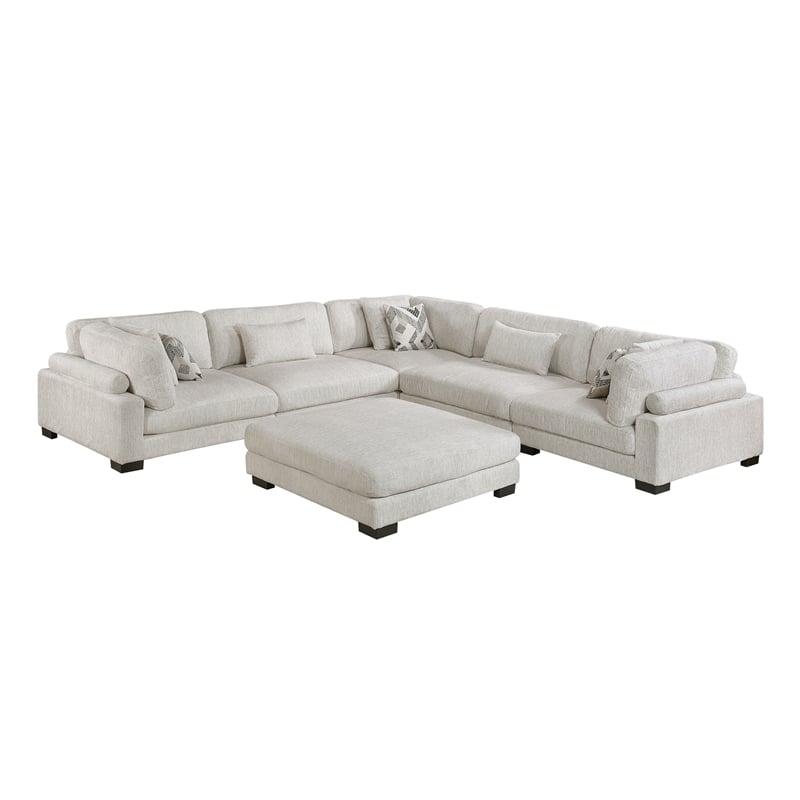 Pemberly Row Microfiber 6-Piece Modular Sectional with Ottoman 300 lbs in Beige