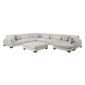 Pemberly Row Microfiber 7-Piece Modular Sectional with Chaise & Ottoman in Beige
