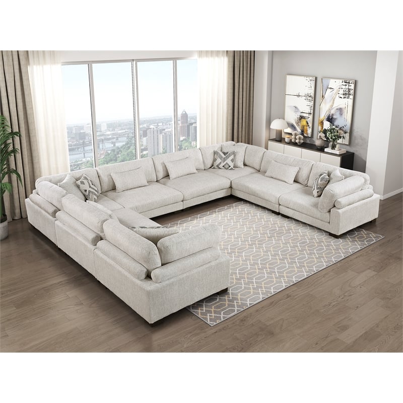 Pemberly Row Microfiber 8-Piece Modular Sectional with Pillows 300 lbs in Beige
