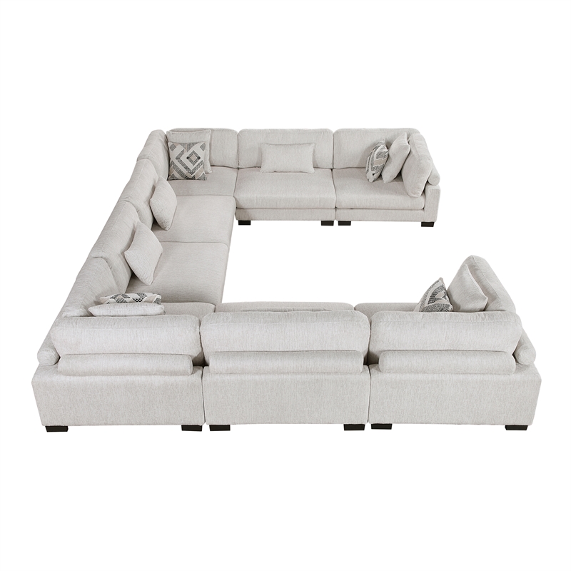 Pemberly Row Microfiber 8-Piece Modular Sectional with Pillows 300 lbs in Beige