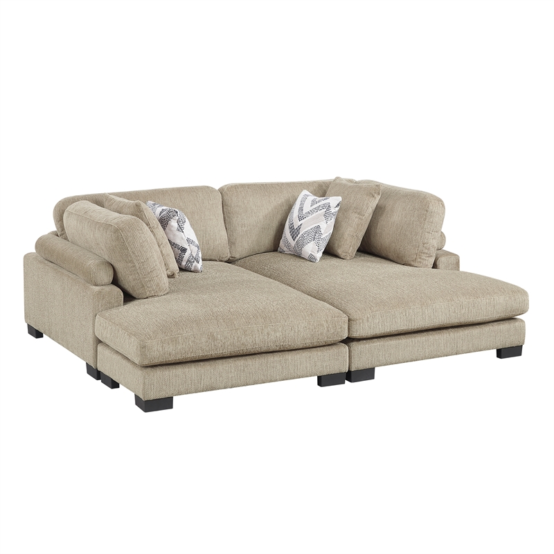 Pemberly Row Microfiber 2-Piece Modular Chaise Set 300 lbs in Brown