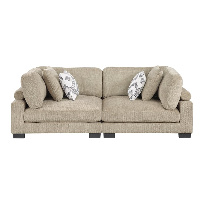 Pemberly Row Textured Microfiber Modular Love Seat with Pillows 300 lbs in Brown