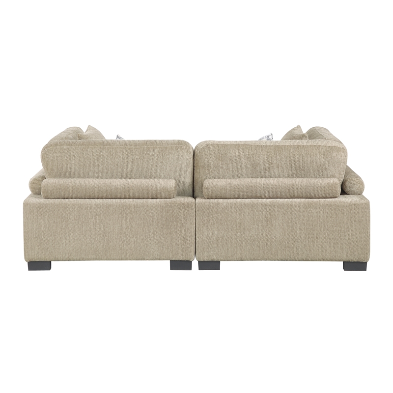 Pemberly Row Textured Microfiber Modular Love Seat with Pillows 300 lbs in Brown