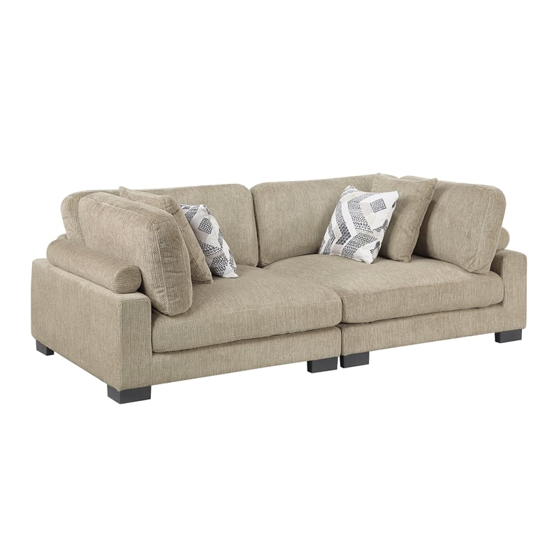 Pemberly Row Textured Microfiber Modular Love Seat with Pillows 300 lbs in Brown