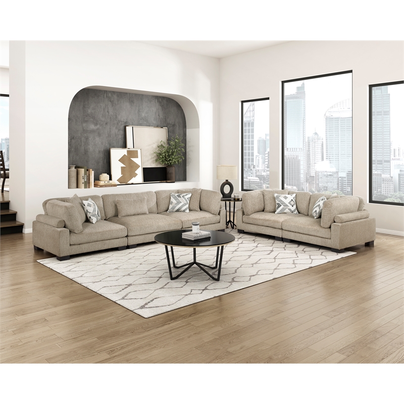 Pemberly Row Microfiber 3-Piece Modular Sofa with Pillows 300 lbs in Brown