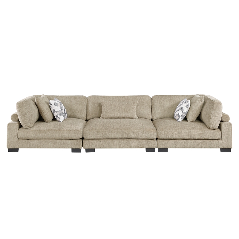 Pemberly Row Microfiber 3-Piece Modular Sofa with Pillows 300 lbs in Brown