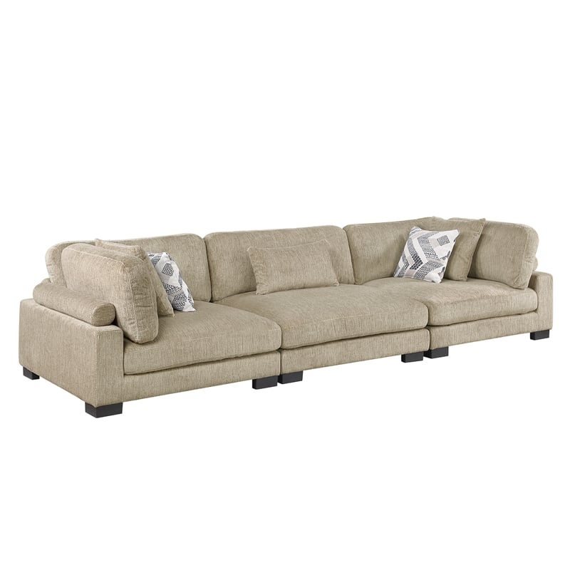 Pemberly Row Microfiber 3-Piece Modular Sofa with Pillows 300 lbs in Brown