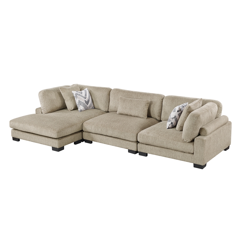Pemberly Row Microfiber 3-Piece Modular Sectional with Chaise 300 lbs in Brown